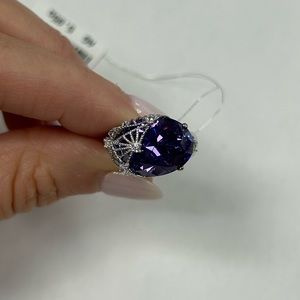 Suzy Levian Sterling Silver Purple Oval CZ Ring NWT